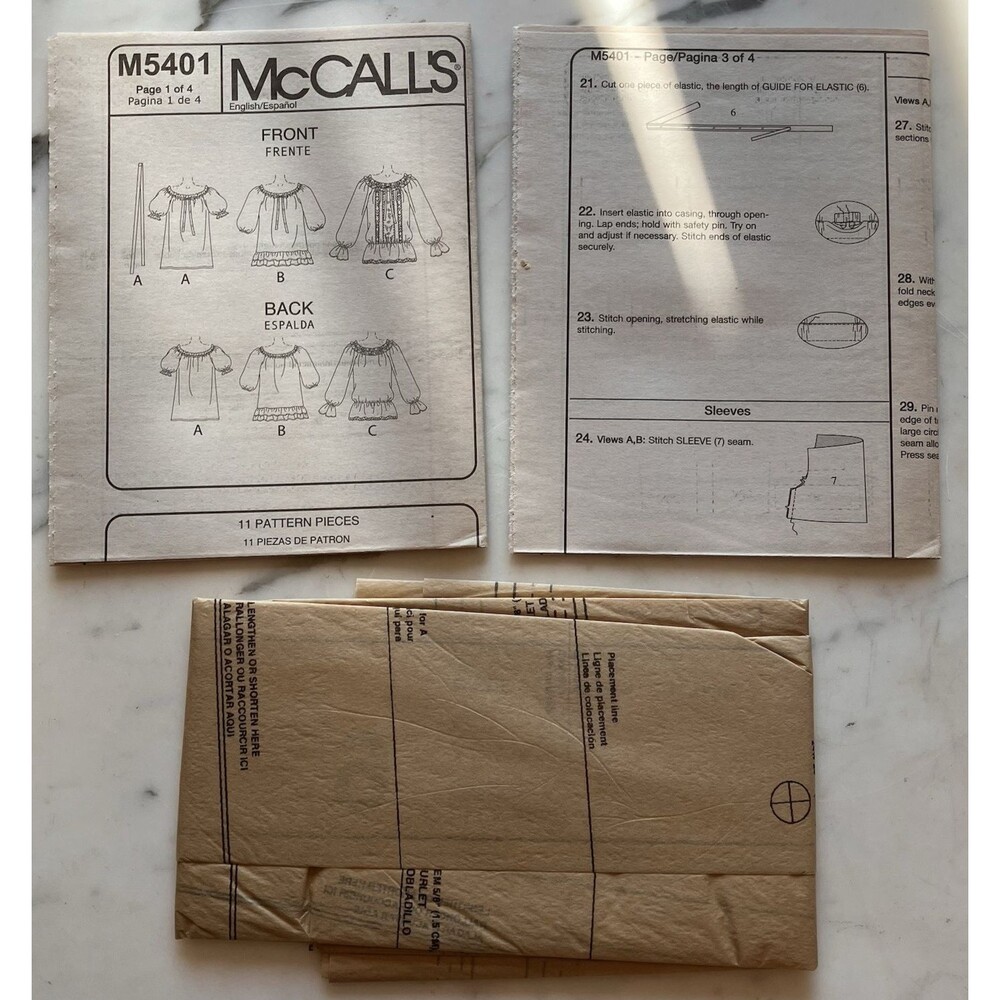 McCall's‎ Pattern M5401 Women's Peasant Blouses Size 16W-22W-24W Uncut FF Boho - Picture 8 of 8